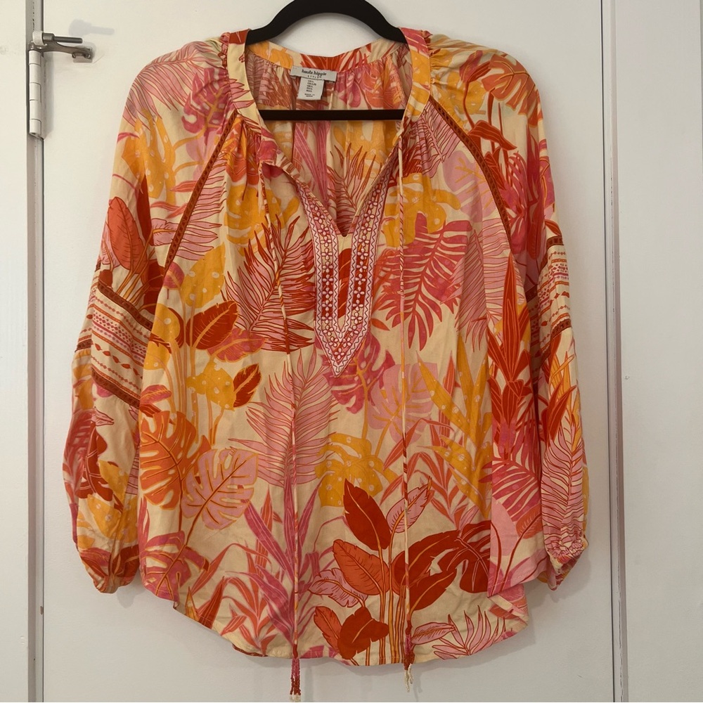 Haute Hippie Embroidered Orange Pink Blouse